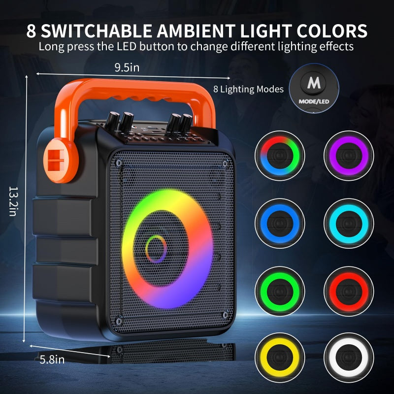 Machine à karaoké avec 2 microphones sans fil et lumières couleur RGB