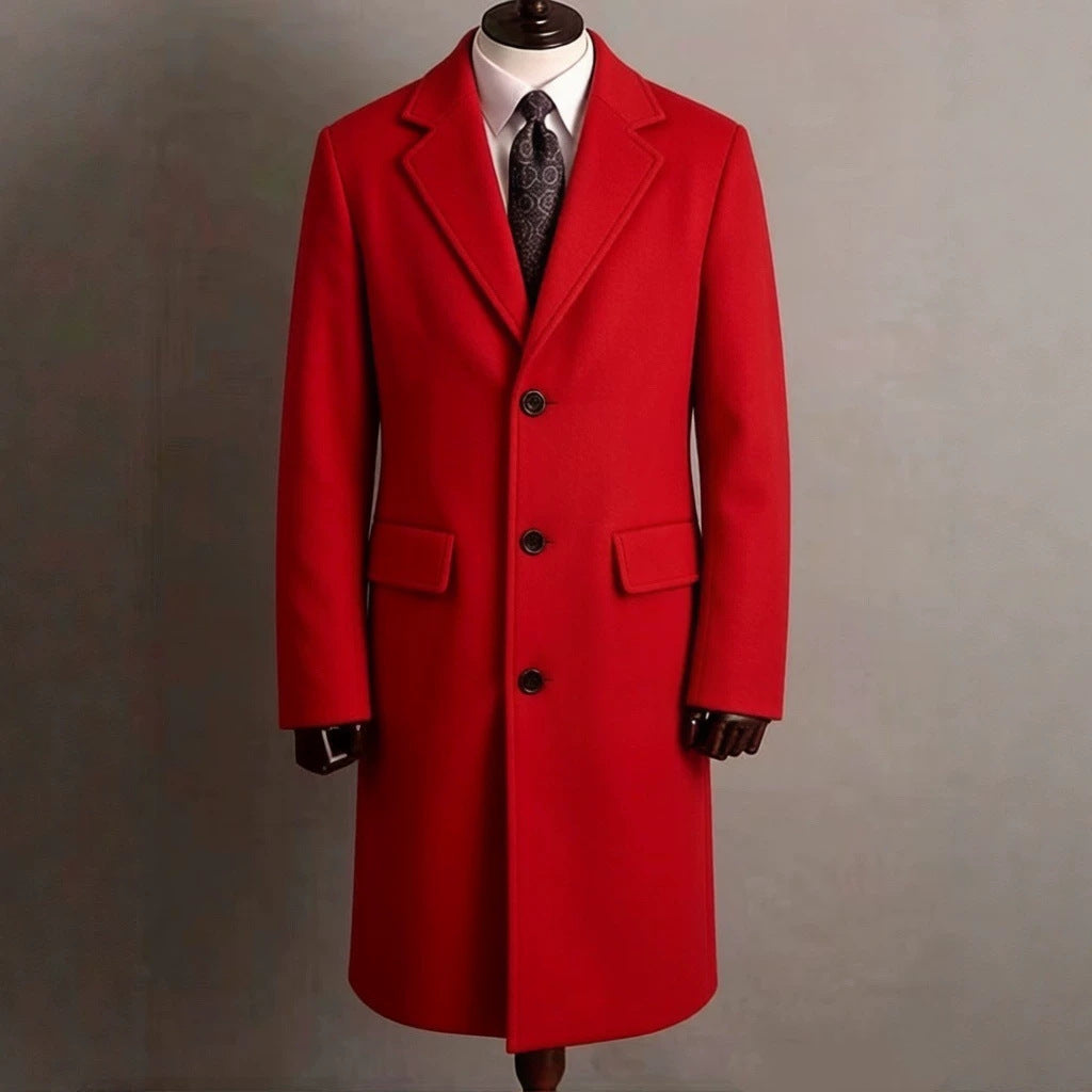 Mens Slim-Fit Trench Longueur Extended-Length Coat with Pocket Flaps