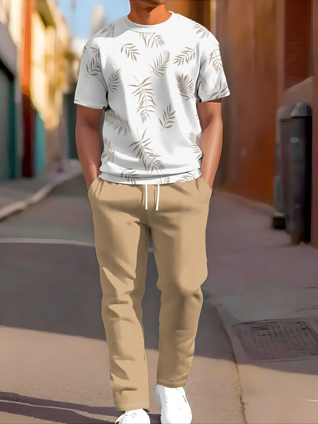 Vêtements de sport occasionnels manches courtes et pantalons longs Imprimés Ensemble deux pièces