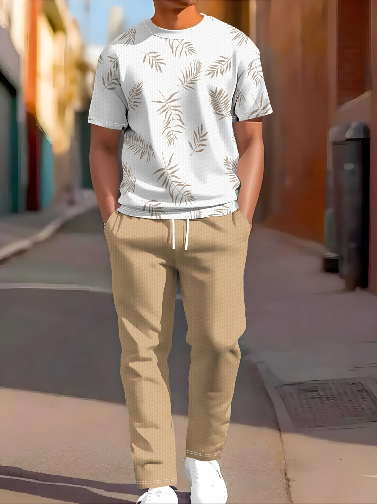 Vêtements de sport occasionnels manches courtes et pantalons longs Imprimés Ensemble deux pièces