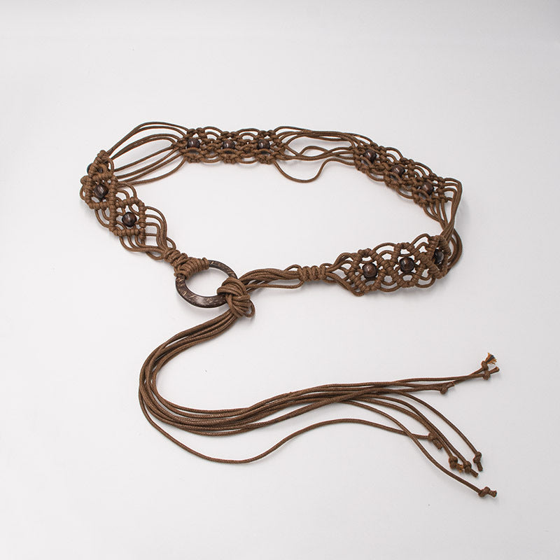 Bohemian style fleur tissée style ethnique fait main perles en bois Ceinture de femmes Loisirs H