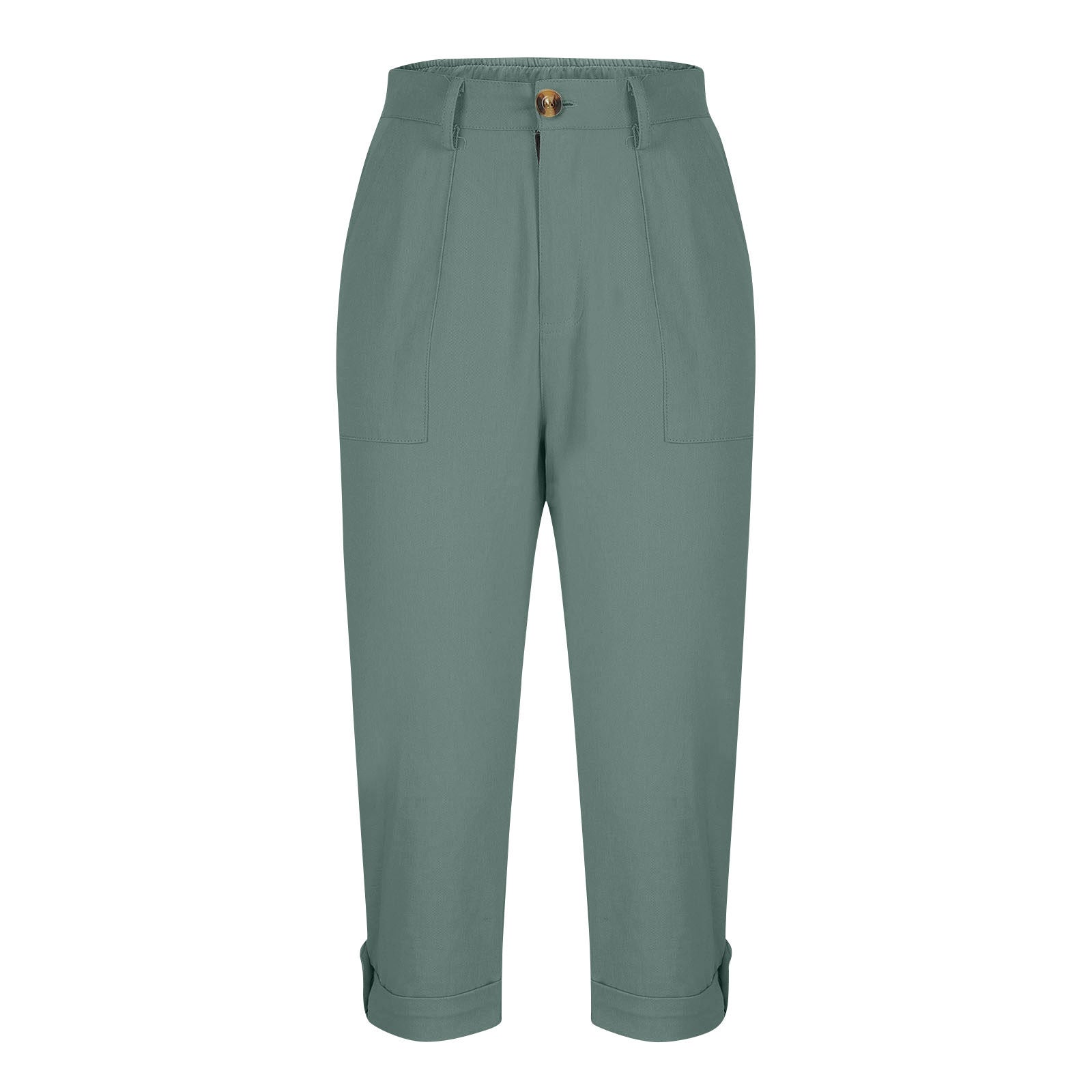 Vêtements de travail en couleur solide pour femmes Pantalons taille bouton Pantalons oreille Design Pantalons de jambes courbés pour femmes