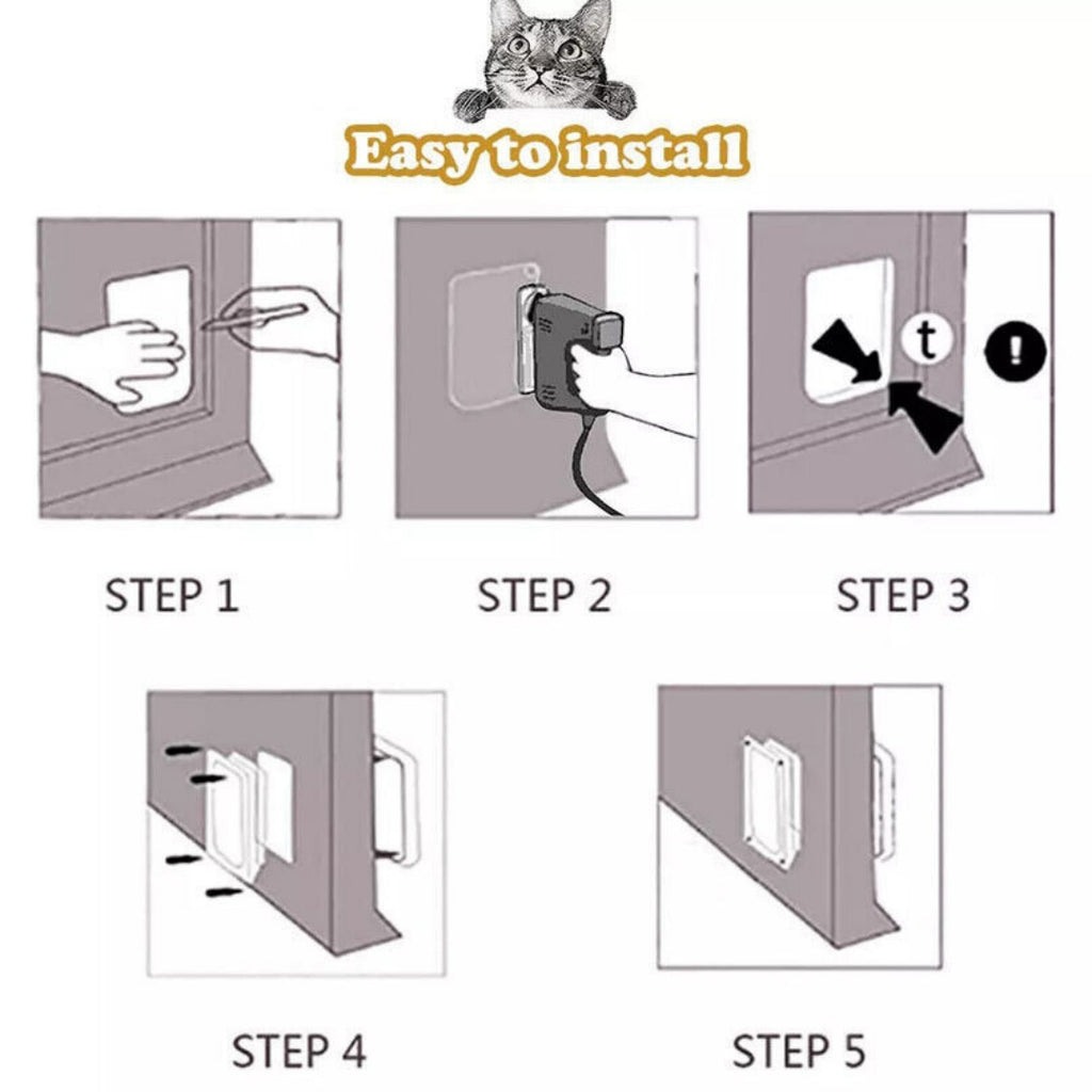 XL Pet Door 4 Way Locking Small Medium Large Cat Flap Magnétique White Frame