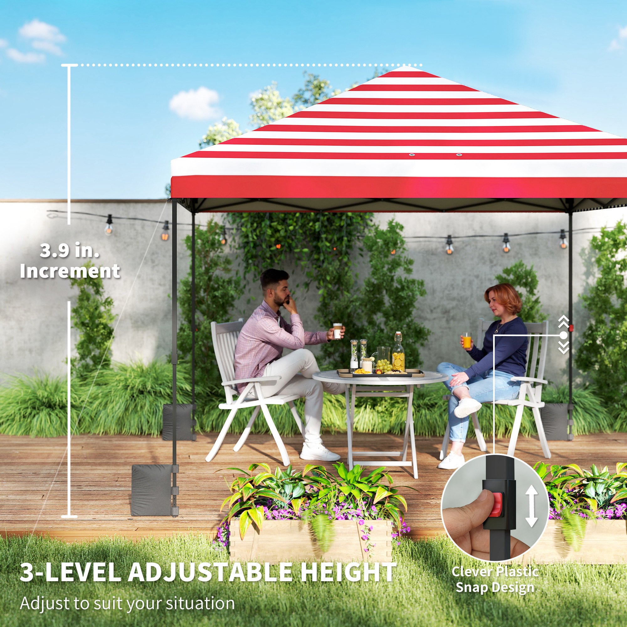10 x 10 pieds Pop Up Canopy Tent avec une configuration de poussoir