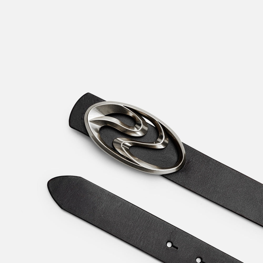 Ceinture en cuir mat argentée à grains entiers