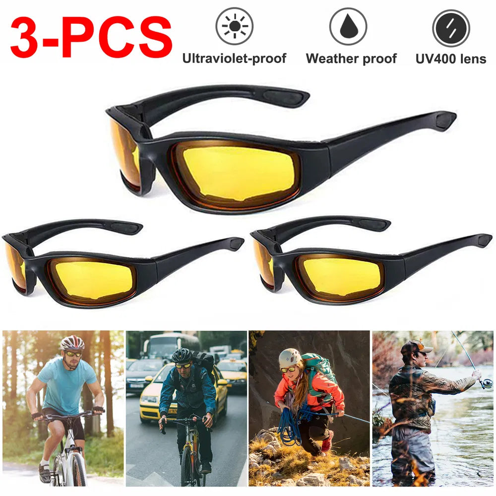Gants de vélo résistant au vent 3Pair Motorcycle Riding Glass Résistant au vent Protection UV Rembourré