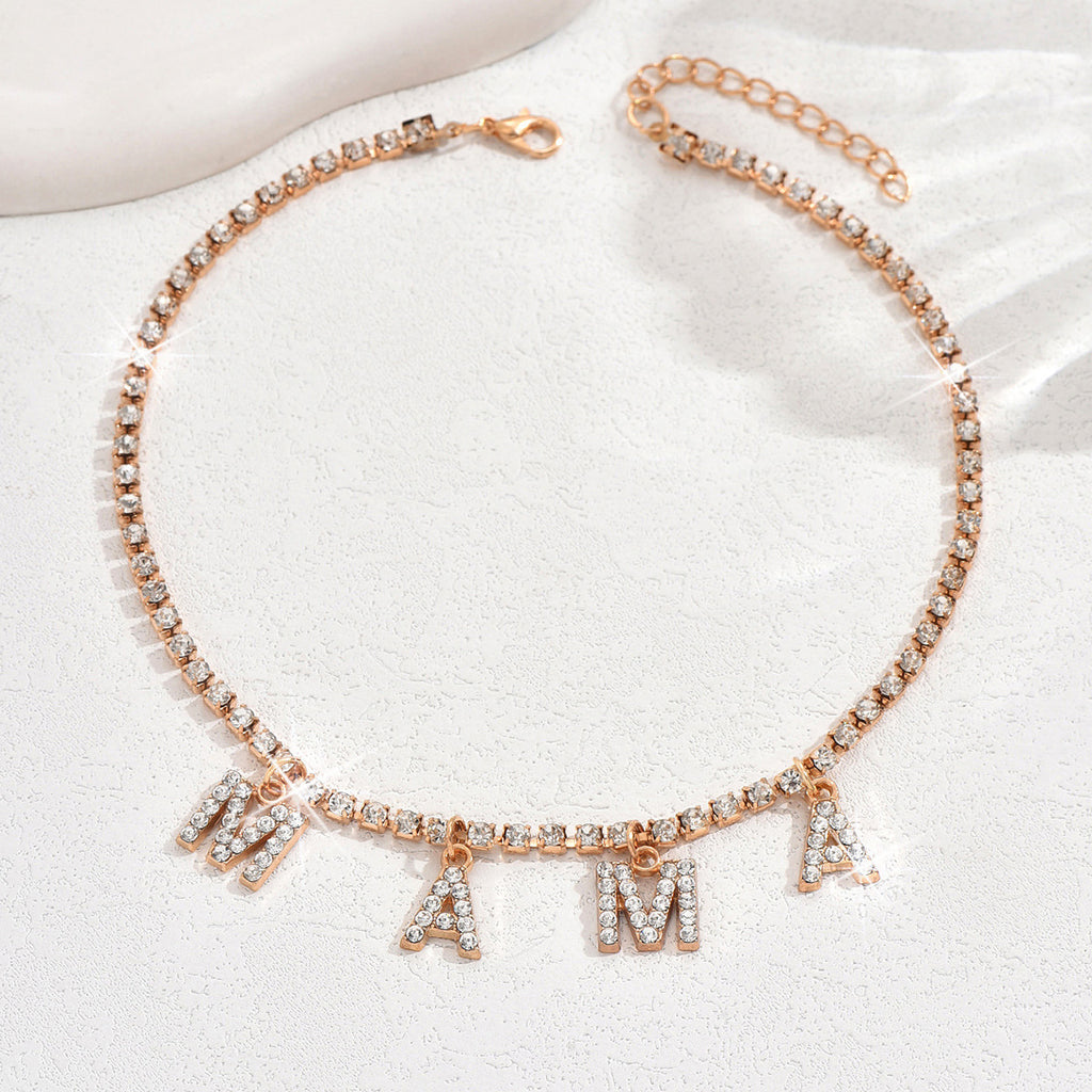 Fashionable Gold-Plade Diamond-Ecrusted Lettre Mama pendentif chaîne de clavicule simple Versat