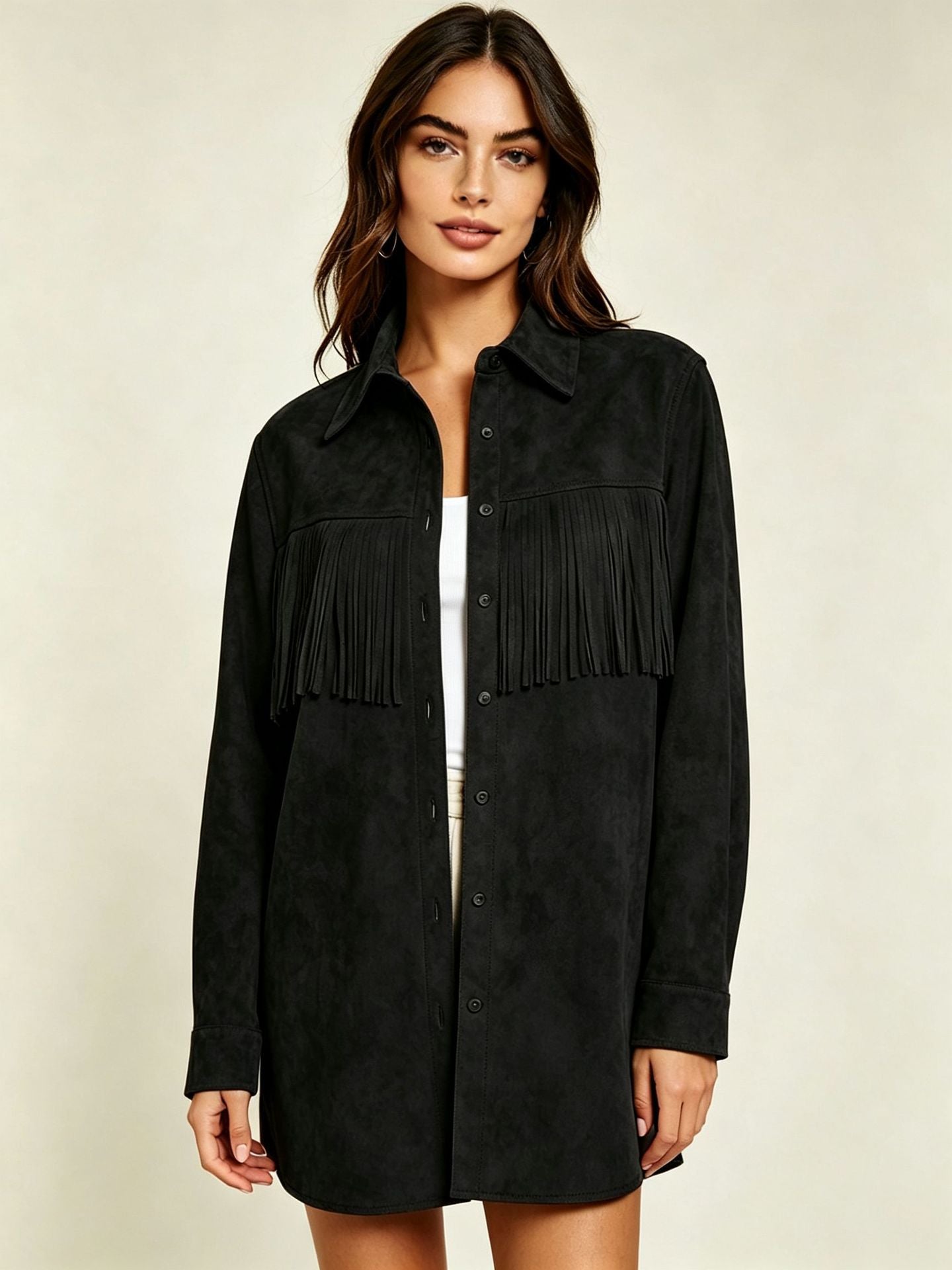 Femmes Suede Tassel Casual Shirt