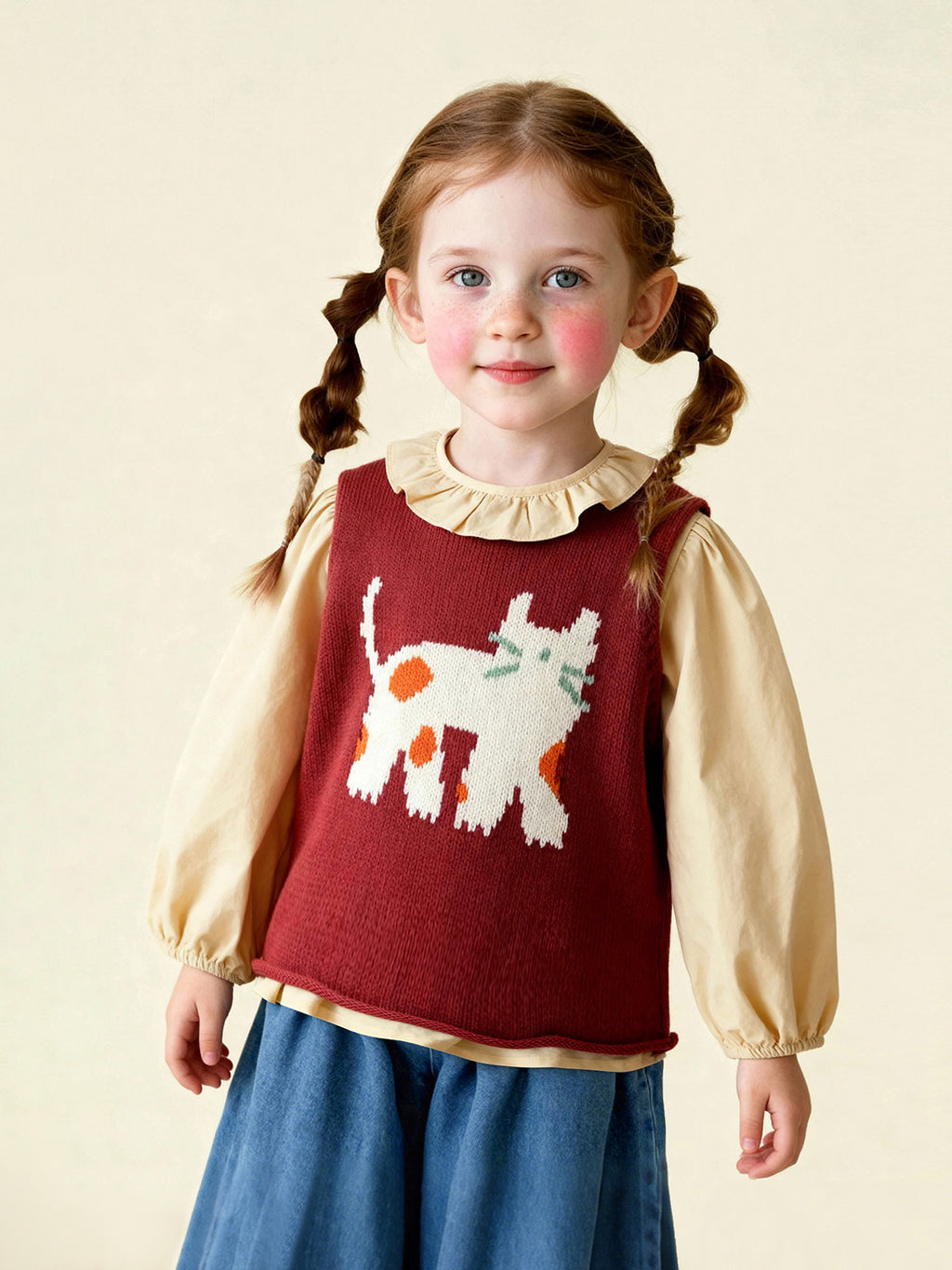 Broderie de dessins animés Veste de taille tricotée souple et polyvalente