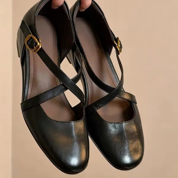 Été Femmes Retro Cross Strap Shallow Vamp Cutout Mary Janes