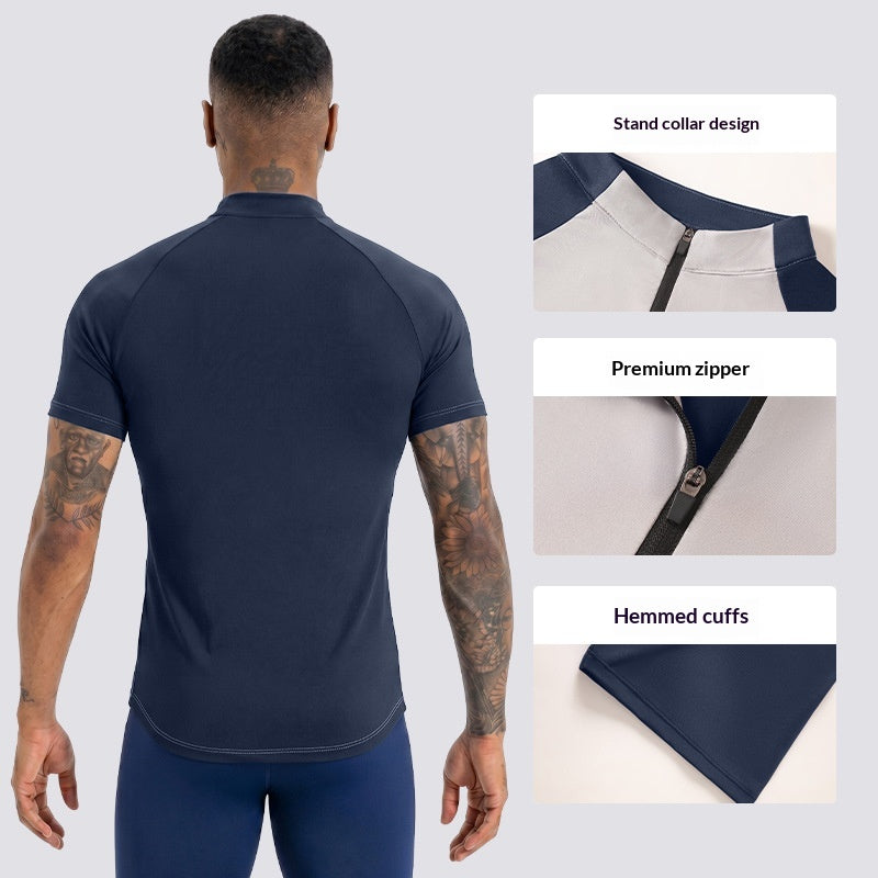 T-shirt à manches courtes homme avec un collier à demi-zip
