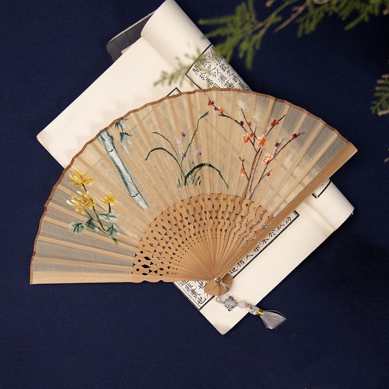 Brodé Hanfu Brodé Tuan Fan Portable pliant Été Silk Su Brodé Fan