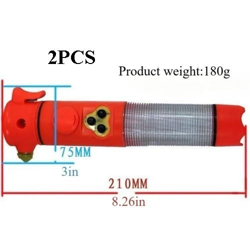 Hammer multifonctionnel rouge et jaune pour la sécurité automobile avec lampe de poche
