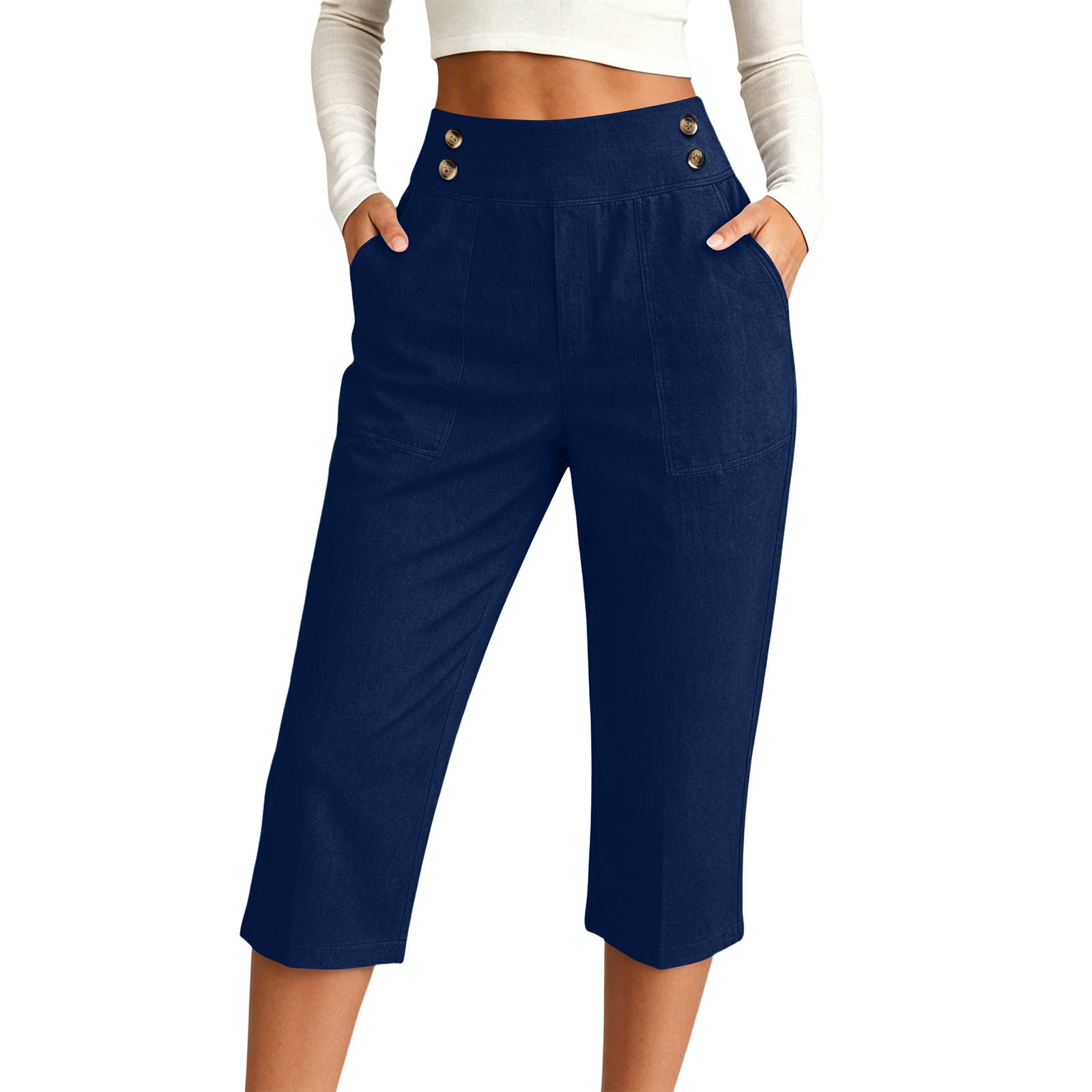 Femmes S Fashionable haute taille pantalons de trois quarts de longueur dans le style européen occasionnel pour Dai