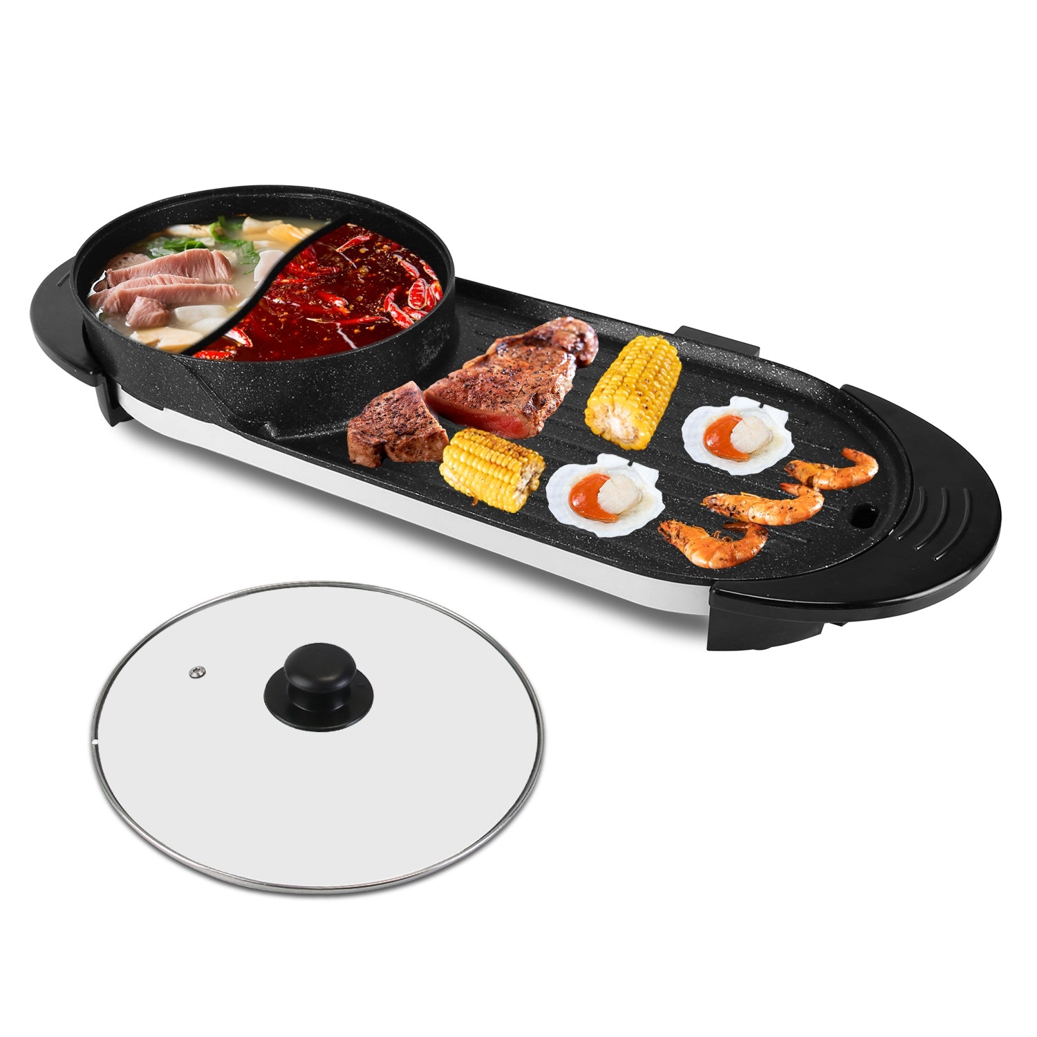 2200W 2 En 1 Pot électrique avec barbecue Grilleur Cuisinière sans fumée Non-Stick Coréen barbecue Grille Shabu