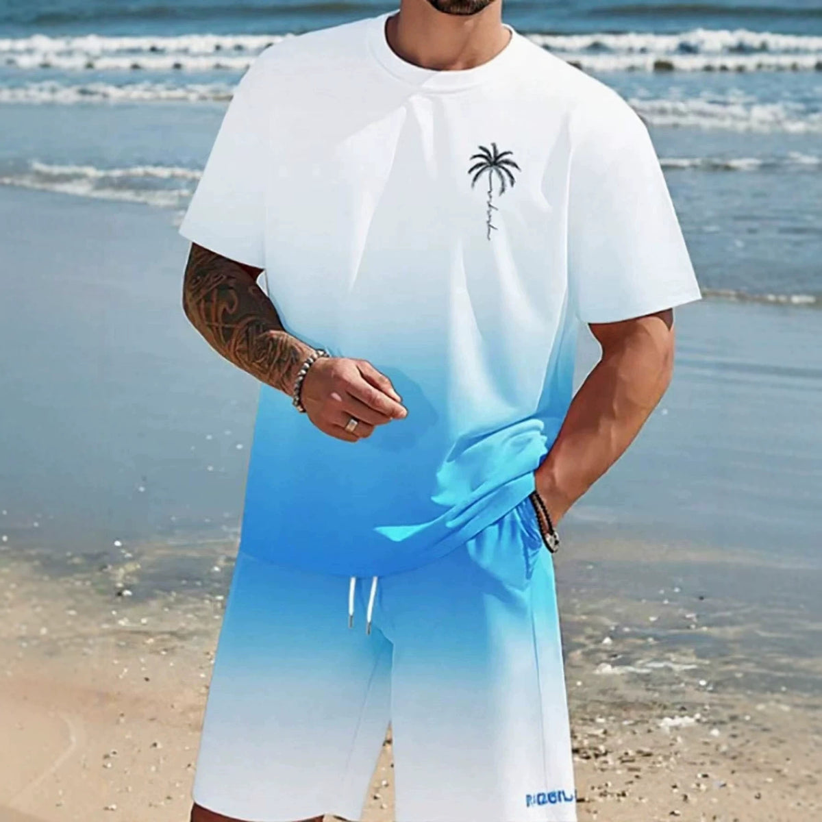 Summer Hot-Selling Gradient Coconut Tree Beach Chic Imprimer Vêtements pour hommes