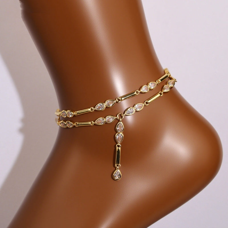 La mode européenne et américaine de la goutte d'eau Zircon Anklet Niche