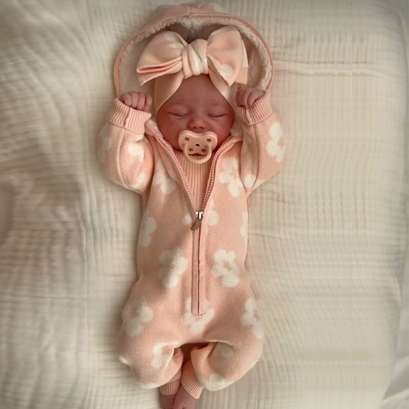 Bébé Épaisseur en tricot Floral Zip-Up à capuche Onesie