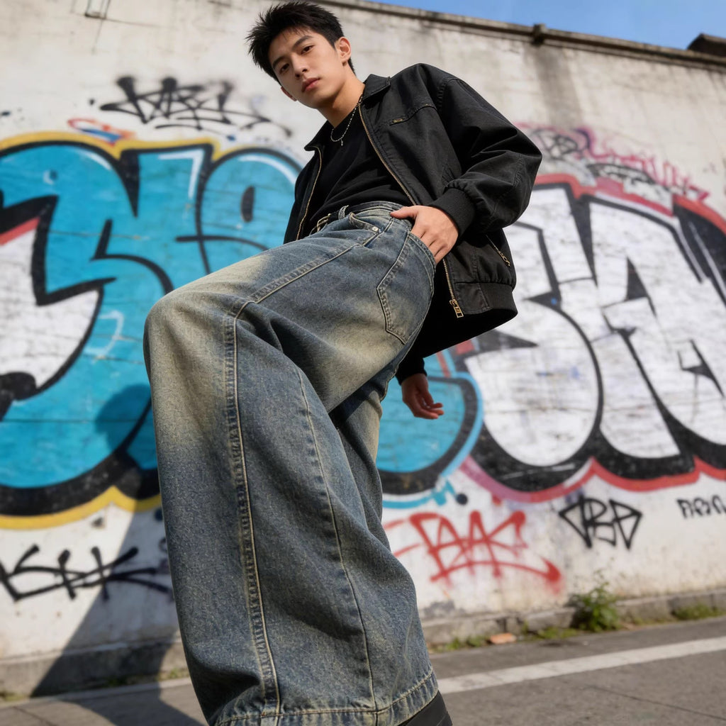 Jeans retro à lame incurvée pour hommes style printemps été