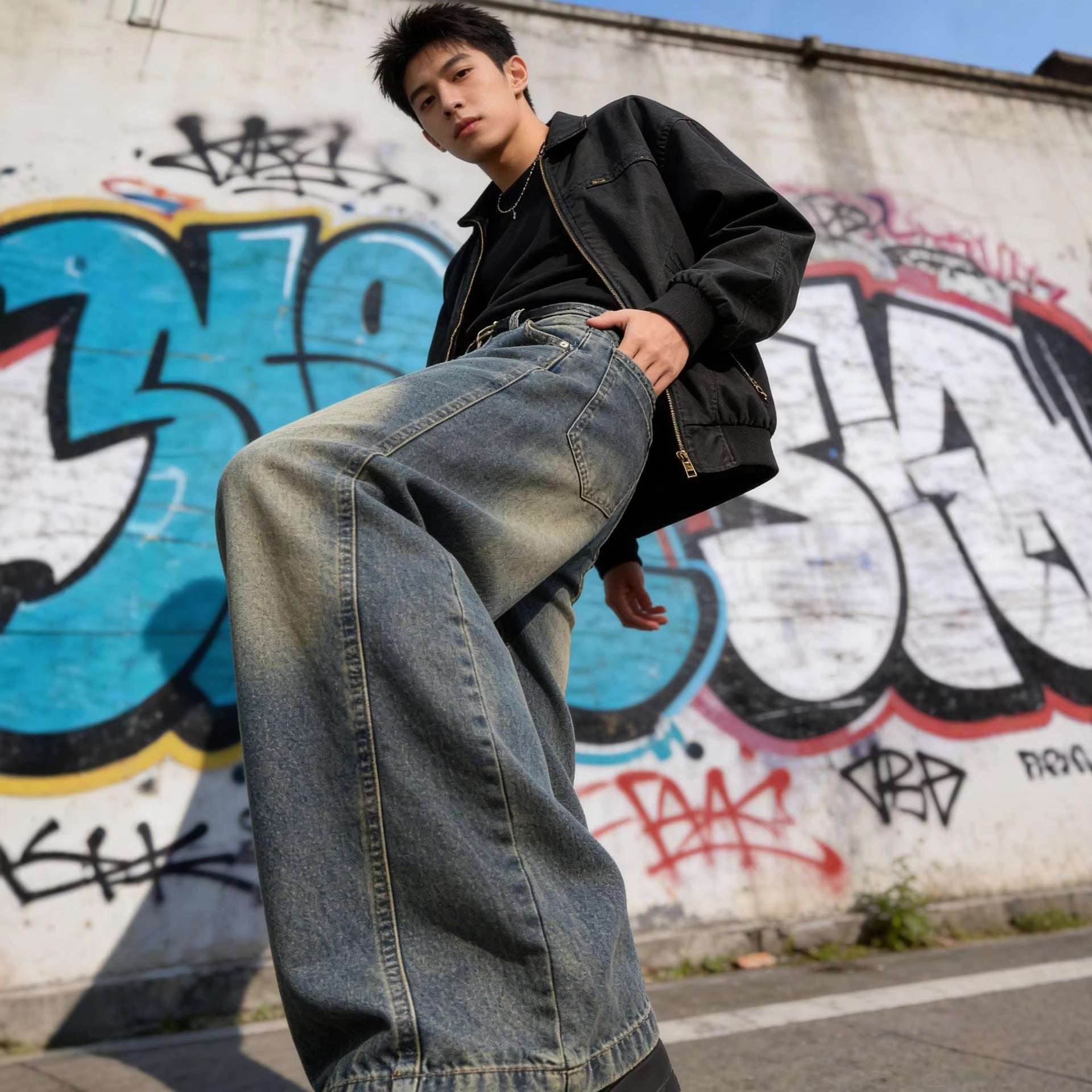 Jeans retro à lame incurvée pour hommes style printemps été