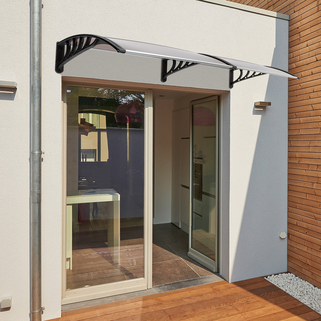 Auvent de porte 80x38in avec panneau en polycarbonate brun et support noir
