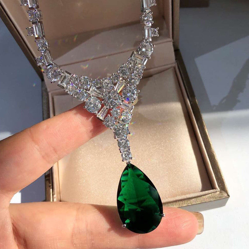 Argent plaqué or Moissan Diamond Pendentif Collier naturel émeraude