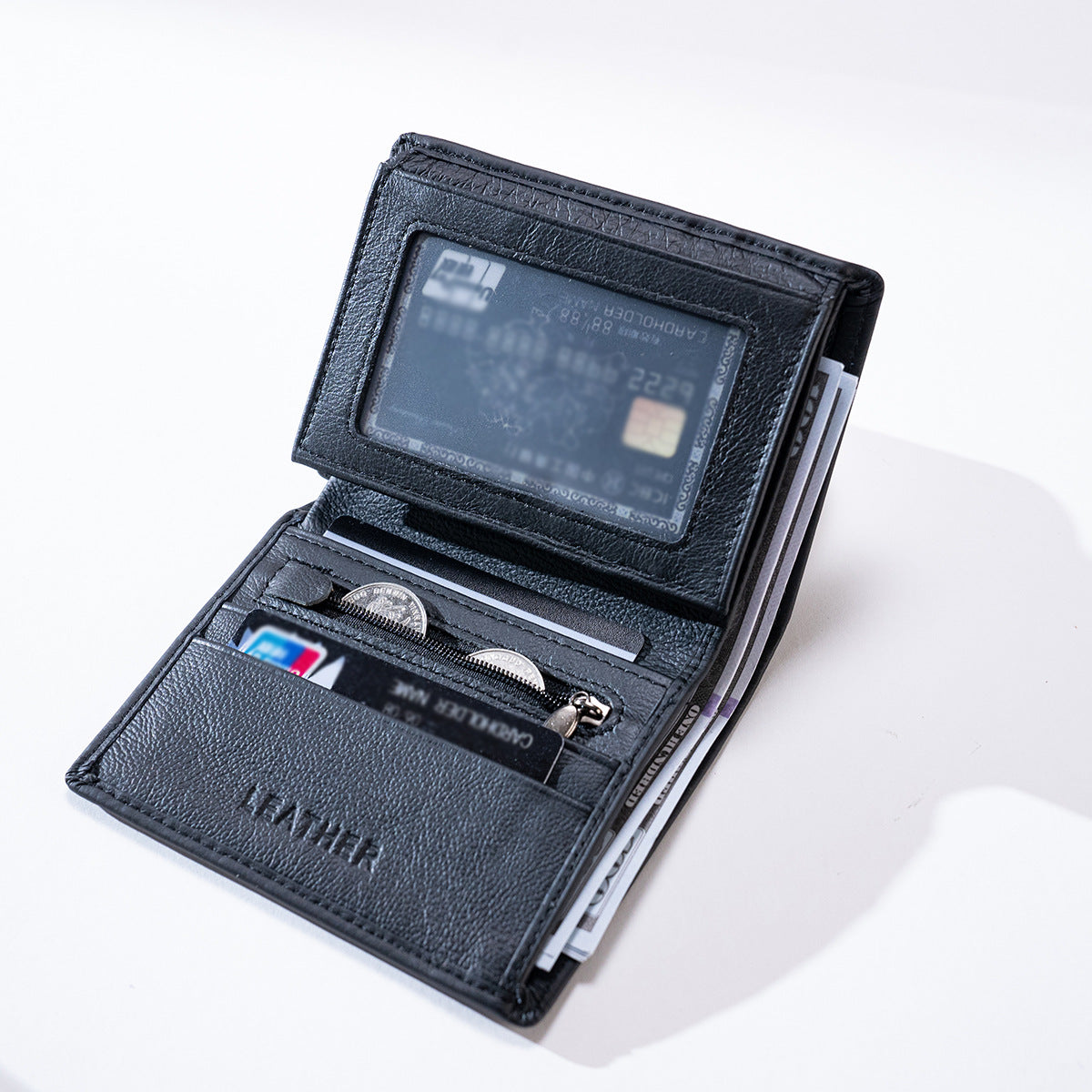 Portefeuille en cuir véritable homme Cowhide RFID Blocage