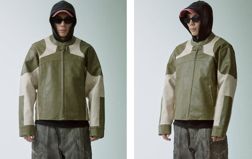 Veste en cuir Biker détendue, détendue