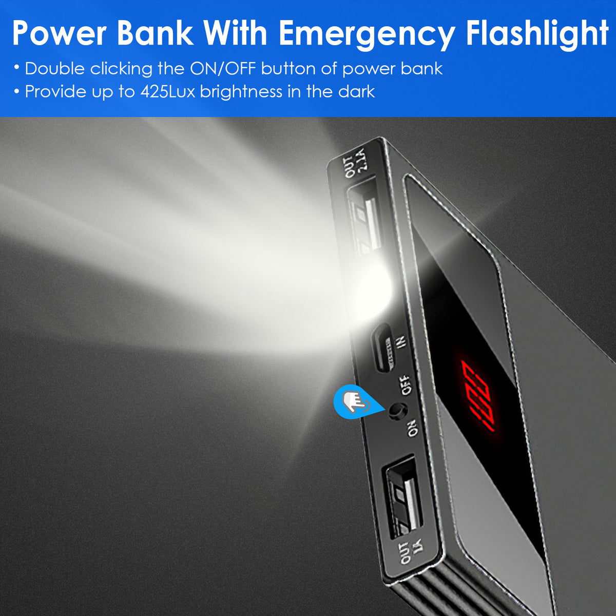 1Pc 20000mAh Ultra-thin Power Bank Phone Charger Dual USB Port Flashlight Battery Rester D