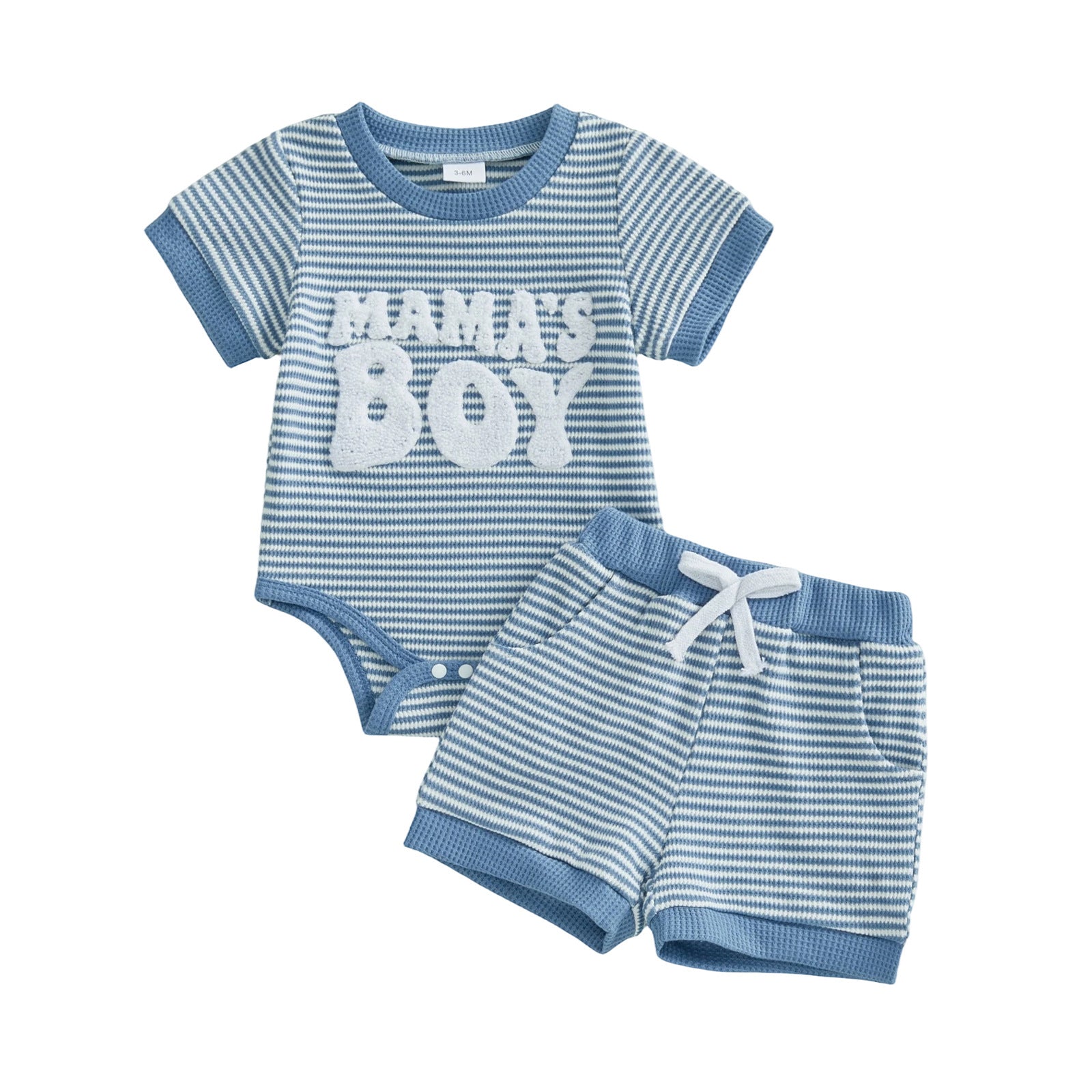 Bébé garçon rayé Brodé MAMA Romper et shorts ensemble deux pièces
