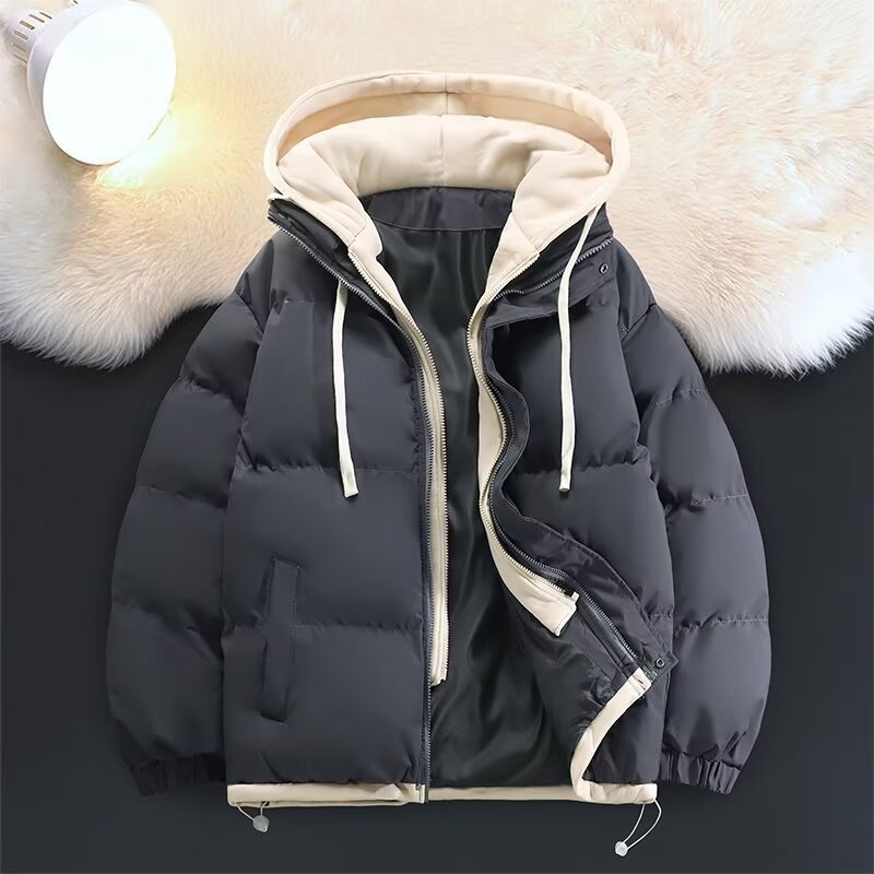 Couples Étudiant faux deux-pièces Puffer Veste en coton manteau