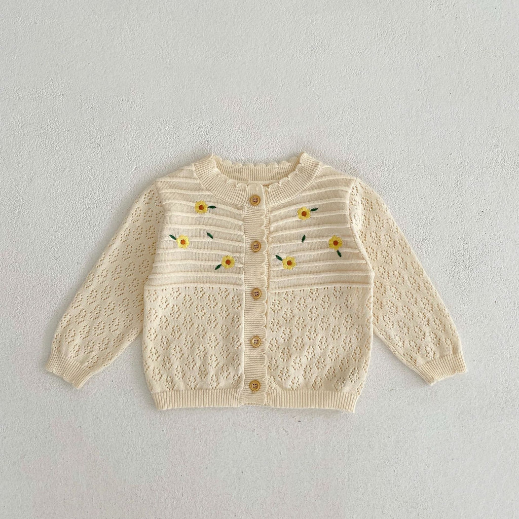 Fleur brodée Hollow Long Sleeve Protection du soleil Enrobage en tricot vide