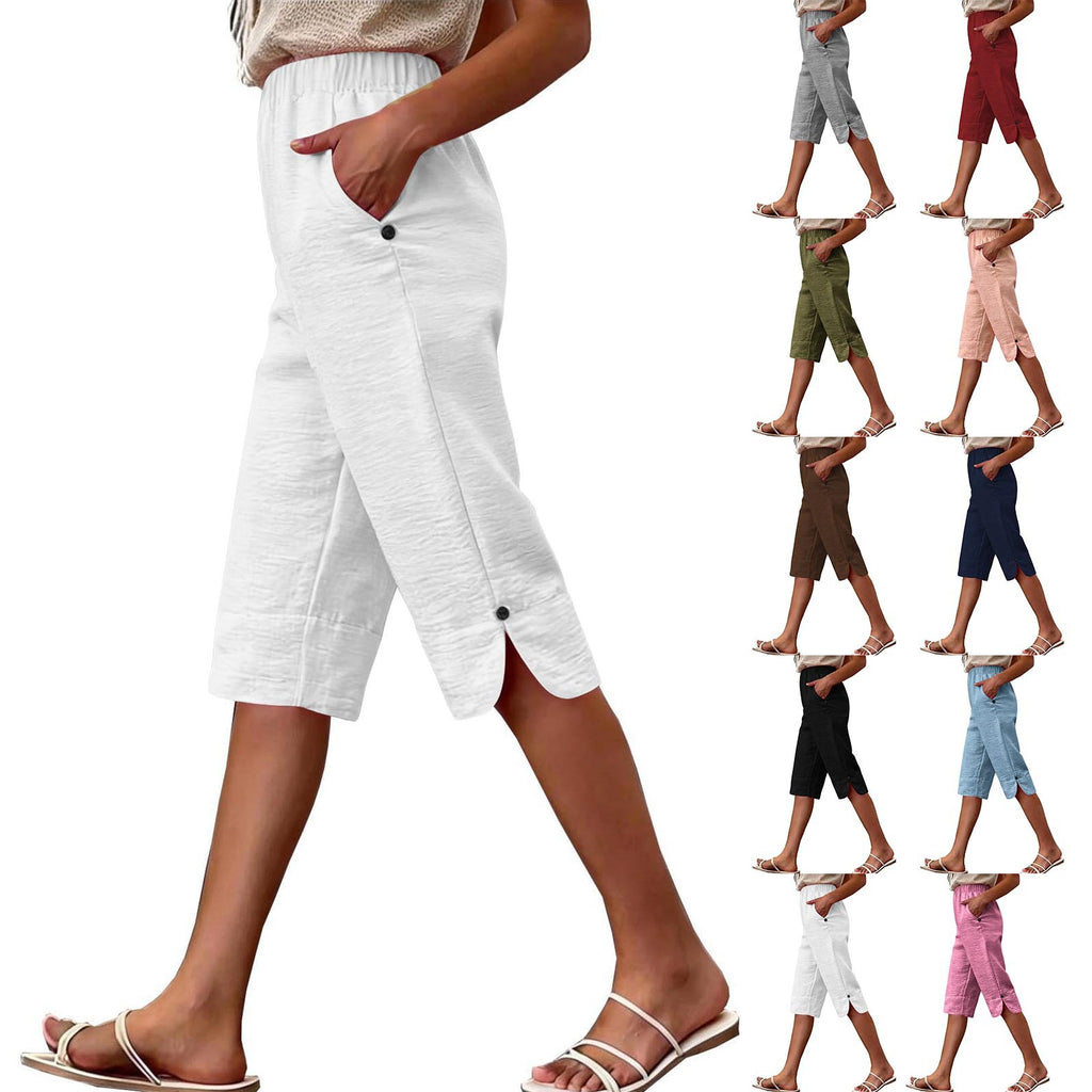 Pantalons casuals élastiqués pour dames Été High-waist