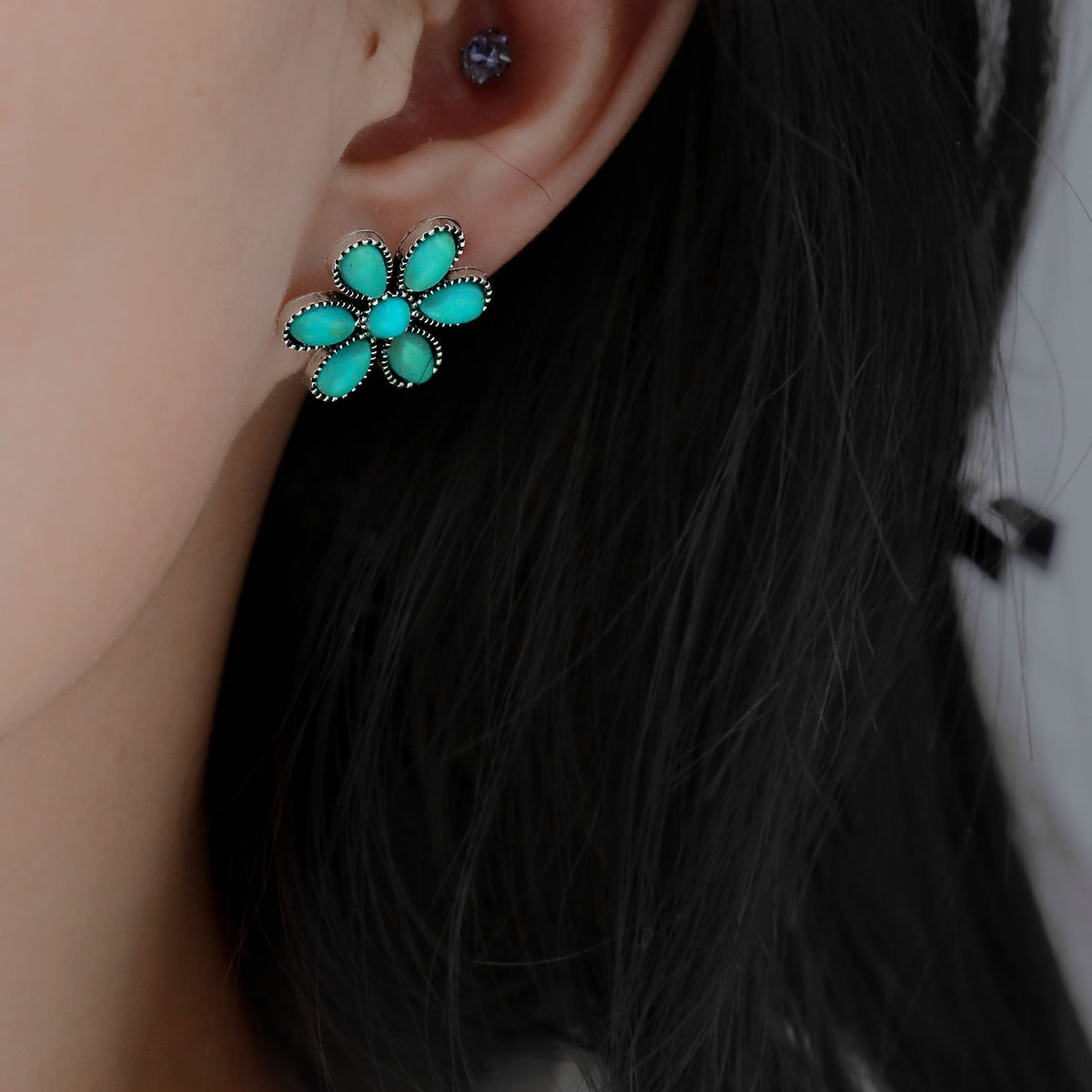 Boucles d'oreilles florales rondes style bohème rétro