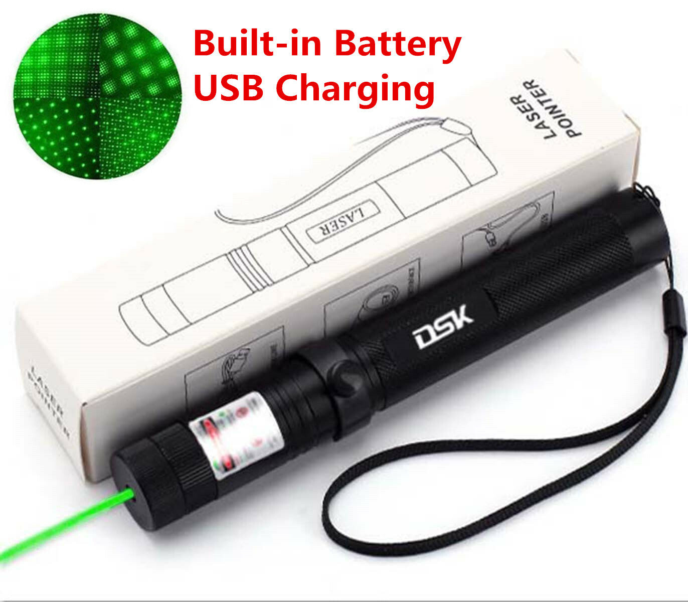 Stylo pointeur laser vert lampe USB rechargeable 990Miles 532NM Astronomie Lumière de faisceau visible