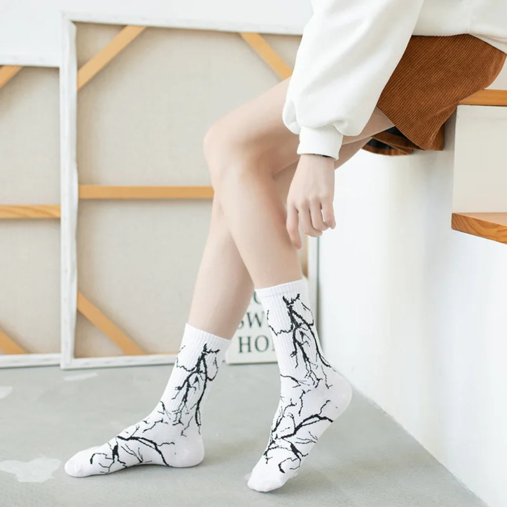 Style coréen Trendy Marque Unisexe Couple Graffiti Couleur bloquées Chaussettes mi-calf