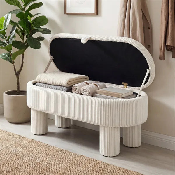 Banc de stockage Corduroy de 42 pouces Beige