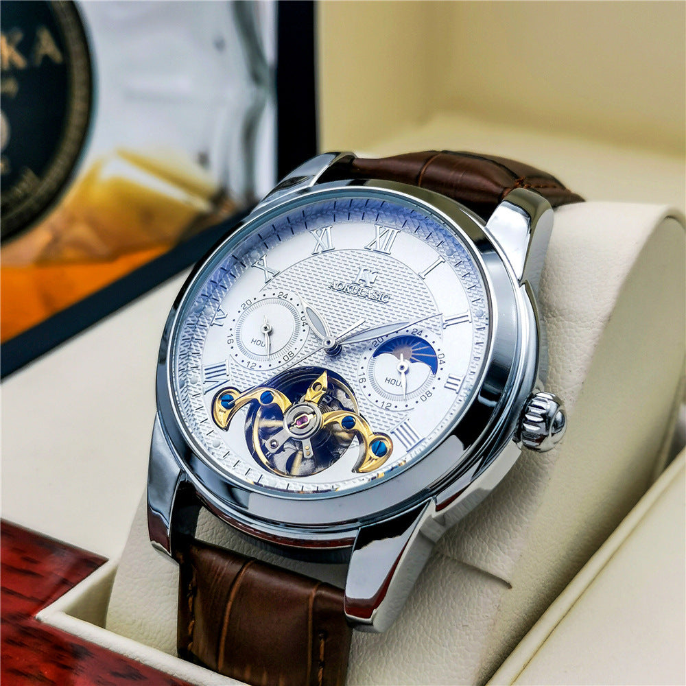 Homme Mode Lumineux Hollow-Out Casual Montre mécanique semi-automatique