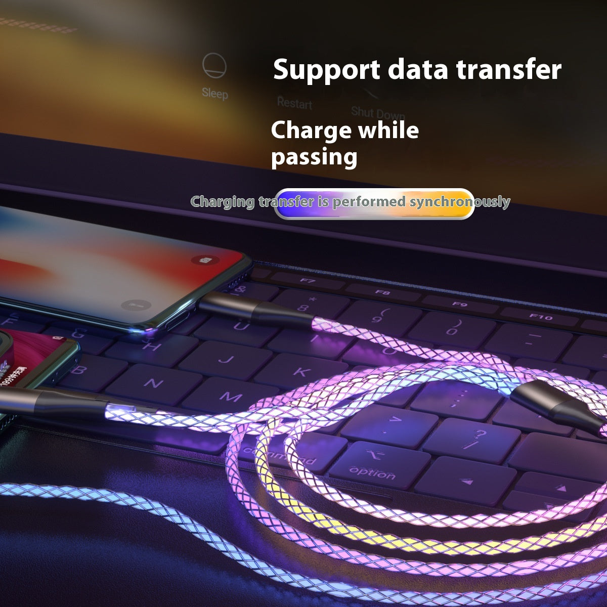 Câble de données RGB à charge rapide luminescente de un à trois
