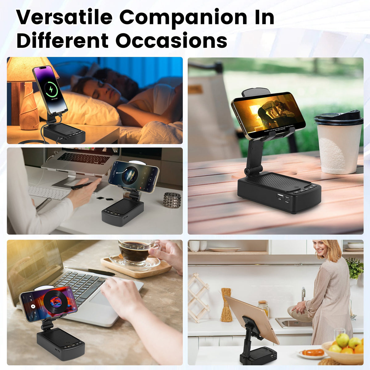 1Pc Cell Phone Stand avec HD Surround Wireless Speaker Power Bank Portable pliable Chargi