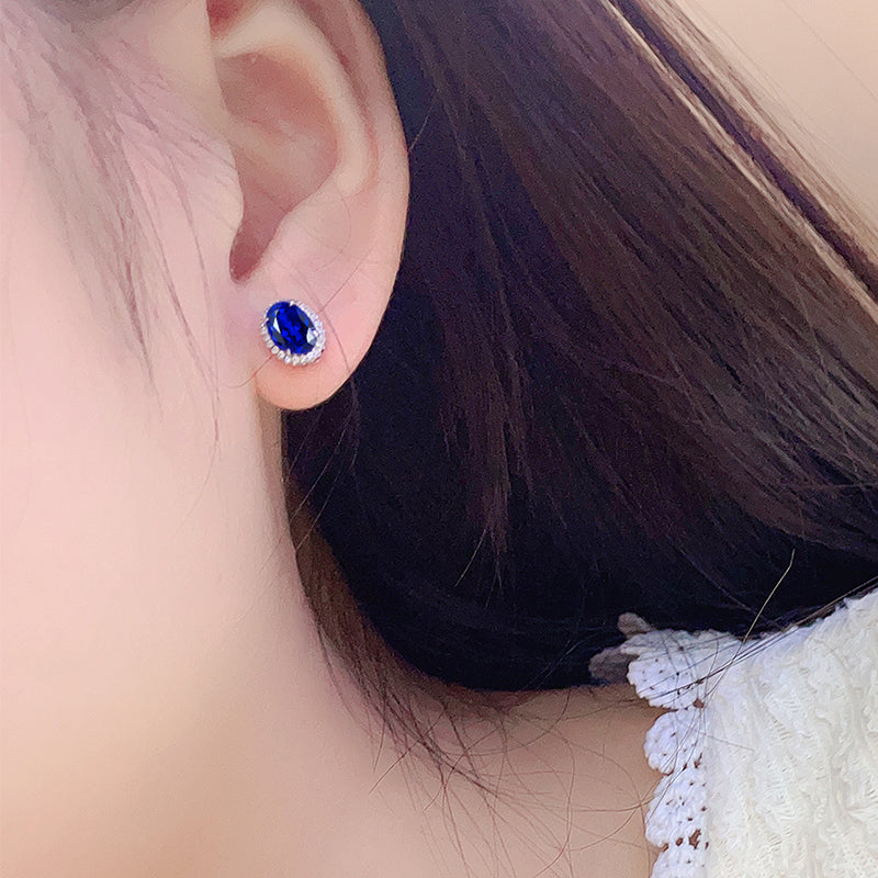 S925 Boucles d'oreilles en saphir rubis, en argent 1,9g