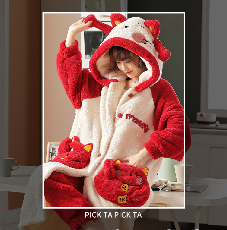 Automne et hiver Parent-enfant Coral Velvet Pyjamas Famille de trois enfants Grande Taille Th