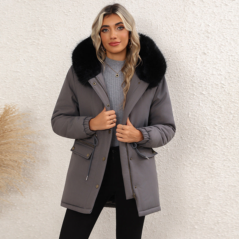 Veste rembourrée en coton à capuche mi-longueur pour femmes