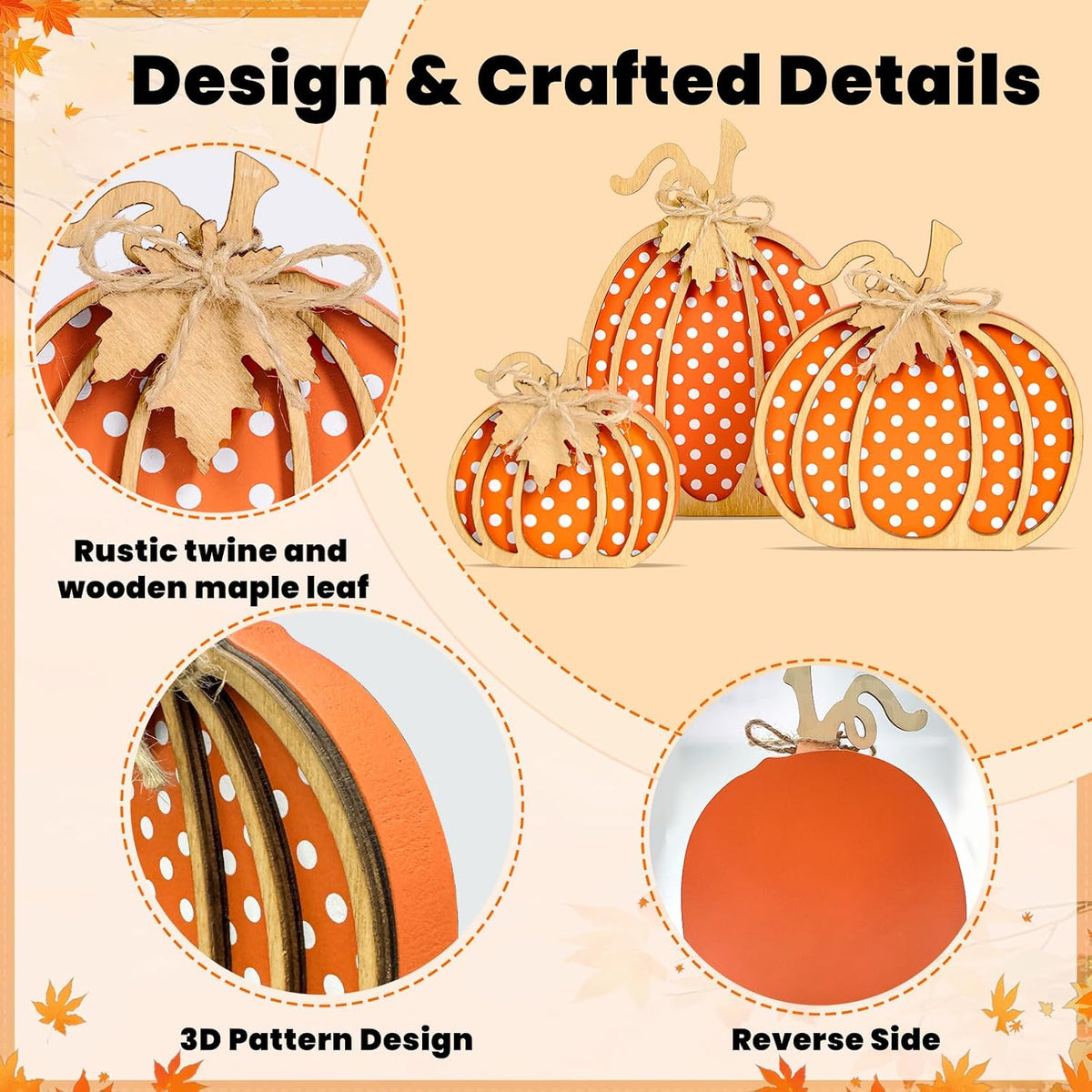 Décor de citrouille d'automne en bois 3 unités