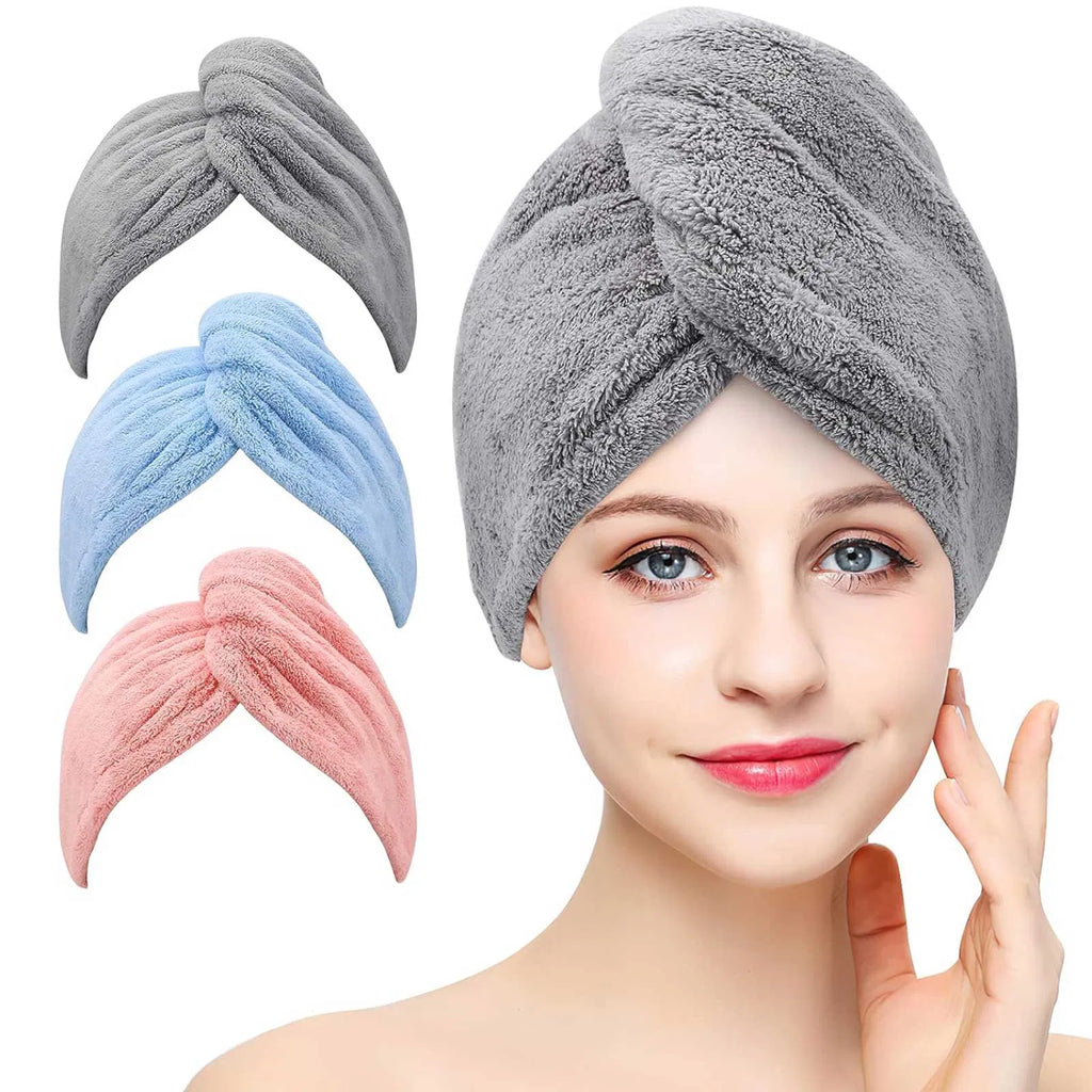 Femmes 3 PC Microfibre serviette de cheveux Wrap Turbans de cheveux ultra absorbants pour Curly
