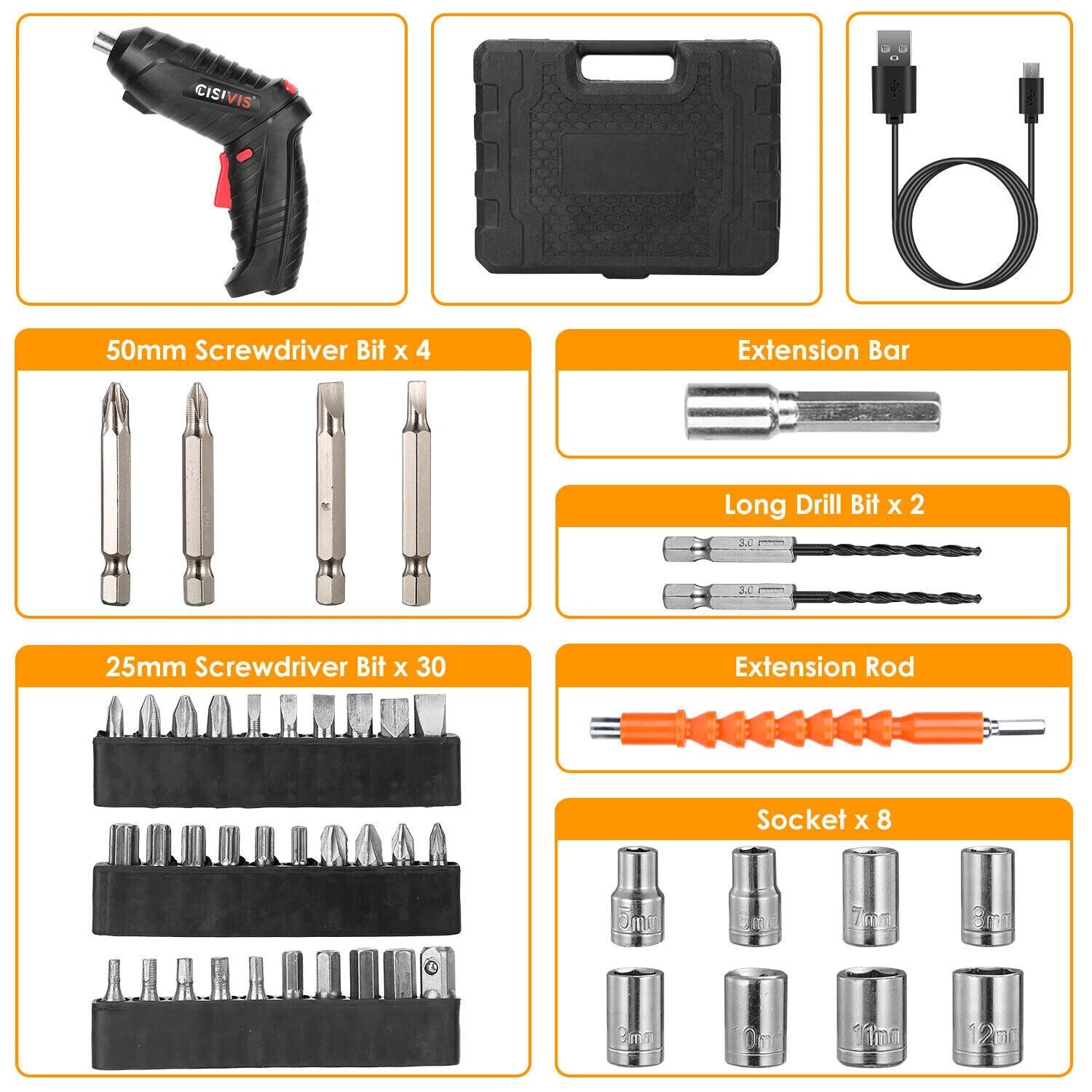 47 En 1 ensemble de perceuses électriques sans fil Conducteur électrique tournevis rechargeable NOUVEAU