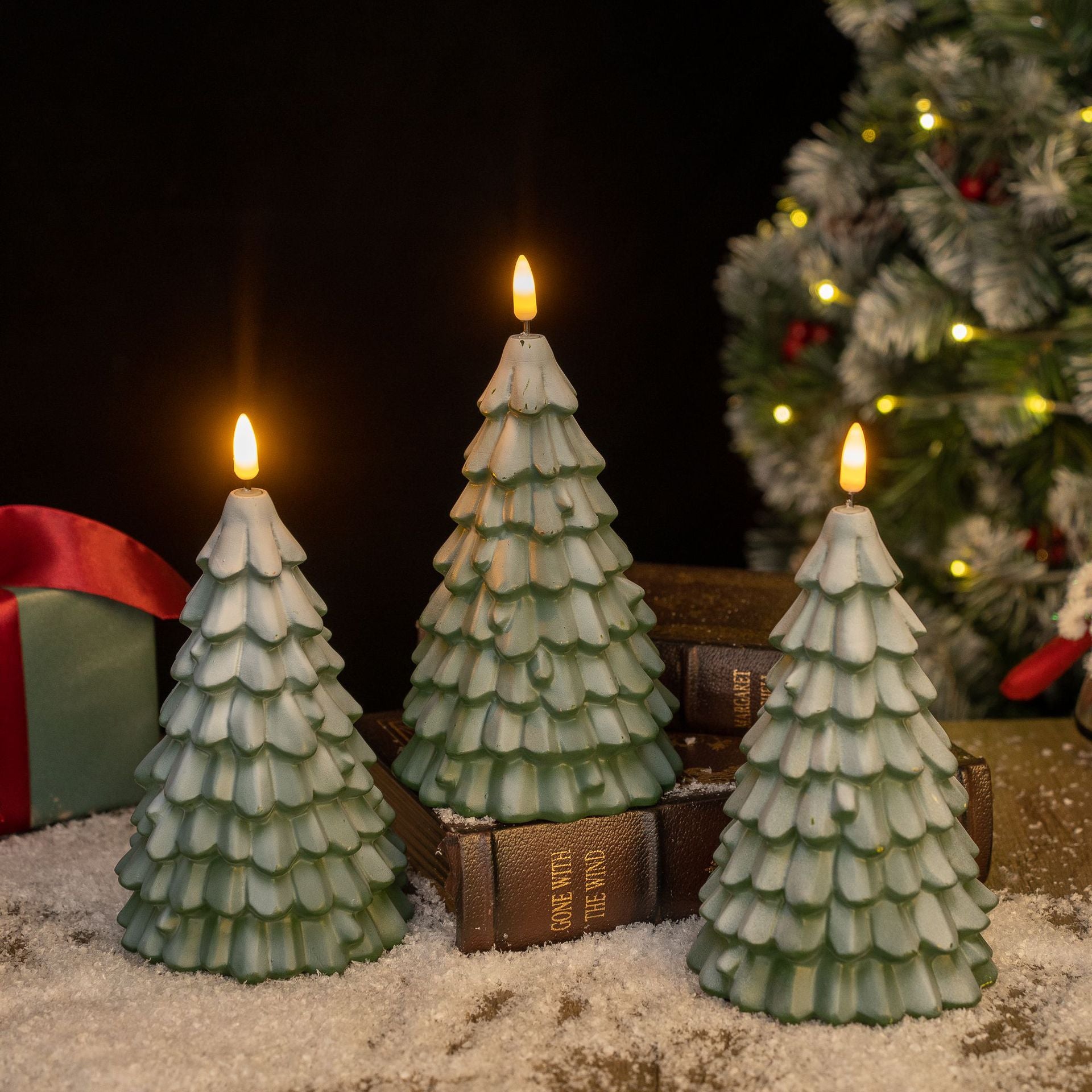 Vinyl Lumineux Arbre de Noël Bougie numérique Lumières Décorations de Noël Ornement de bureau