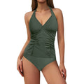 Sexy Strappy Figure-flattering Bikini bi-pièce rayé de couleur unie