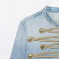 Veste Denim de style vintage avec un collier de support et une plaque à bouton avant