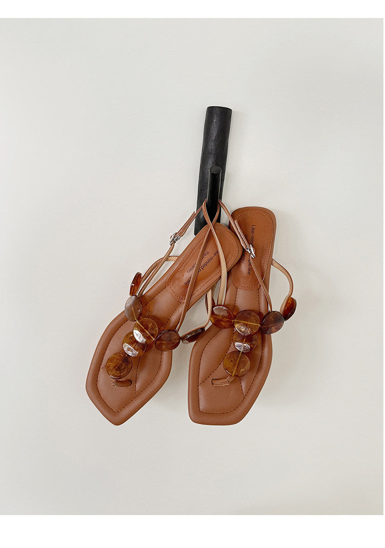 Sandales de string de style vacances Gem Decor Square Toe